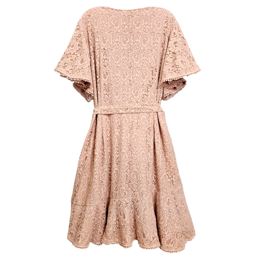 Nwt City Chic Sweet Luv Rose Quartz Lace Flutter Sleeve Vneck Knit Ruffle Dress - Picture 5 of 17